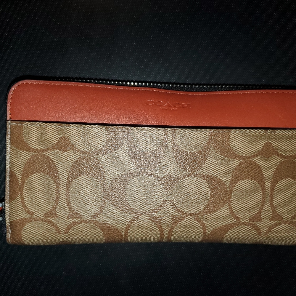 Coach large signature zip up wallet